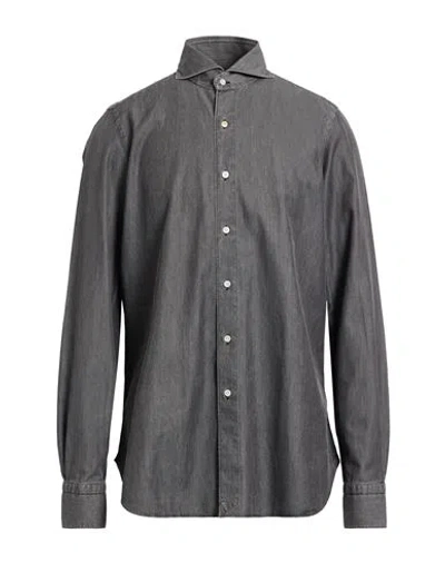 Finamore 1925 Per Braun Man Denim Shirt Grey Size 3xl Cotton In Gray