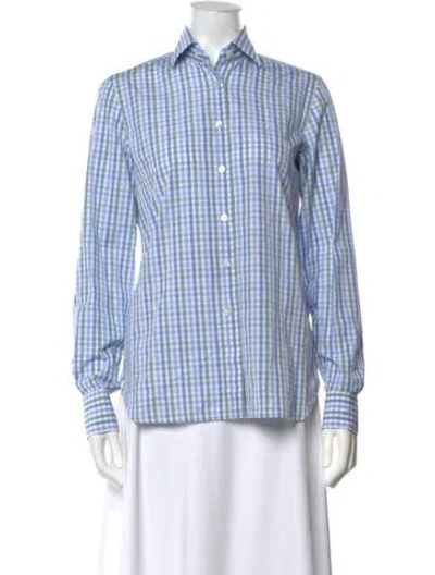 Pre-owned Finamore 1925 Plaid Print Long Sleeve Button-up Top In Blue