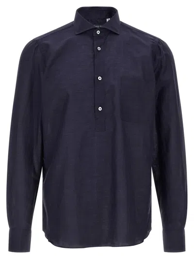 Finamore 1925 Porto Shirt Button Down Collar Pocket In Blue