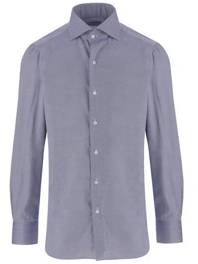 Finamore 1925 Refined Long-sleeved Cotton Shirt With Classic Collar In Multi