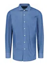 Finamore 1925 Finamore Structured Blue Cotton Shirt With Classic Collar In Blue