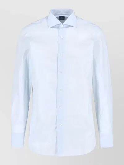 Finamore 1925 Shirt Button Down Collar Curved Hem Long Sleeves In Blue