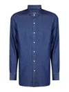 Finamore 1925 Finamore Tailored Long-sleeved Cotton Shirt With Classic Collar In Blue