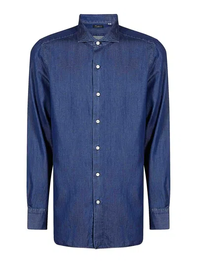 Finamore 1925 Finamore Tailored Long-sleeved Cotton Shirt With Classic Collar In Blue