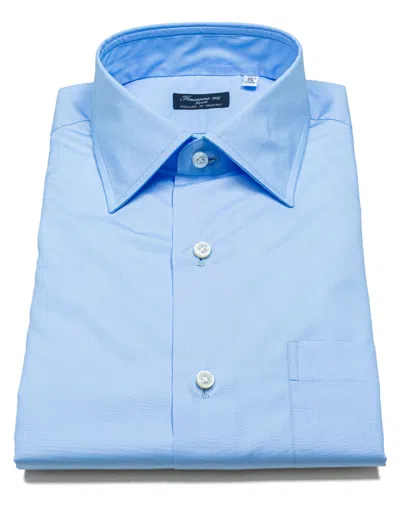 Pre-owned Finamore 1925 Shirt In Blue With Chest Pocket And Kent Collar