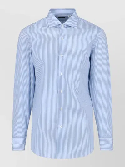 Finamore 1925 Striped Button Down Collar Shirt Long Sleeves In Gray