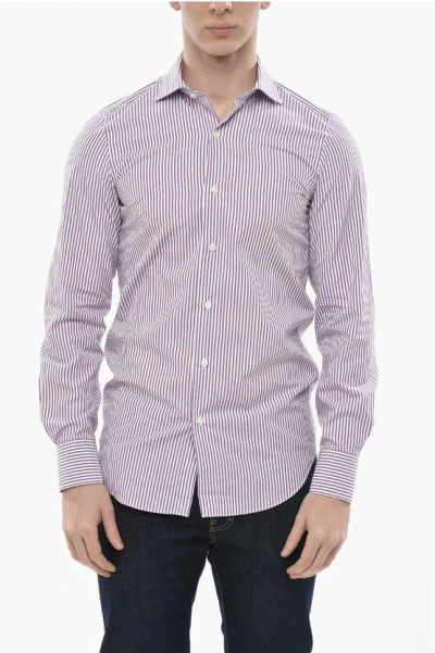 Finamore 1925 Striped Cotton Poplin Shirt Zante In Purple