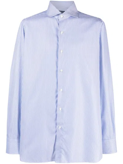 Finamore 1925 Striped Cotton Shirt In Blue
