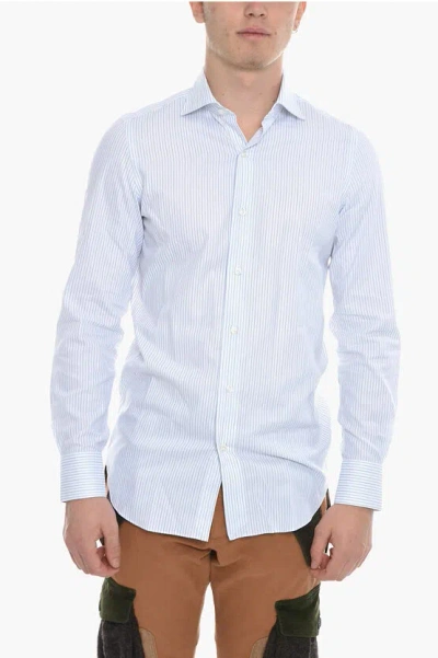 Finamore 1925 Striped Cotton Shirt With Spread Collar In White