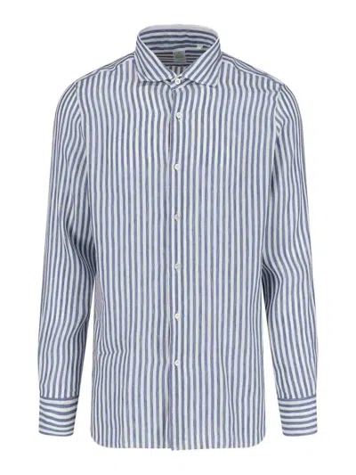 Finamore 1925 Blue Striped Classic Collar Linen Shirt