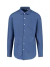 Finamore 1925 Finamore Structured Blue Cotton Shirt With Classic Collar In Blue