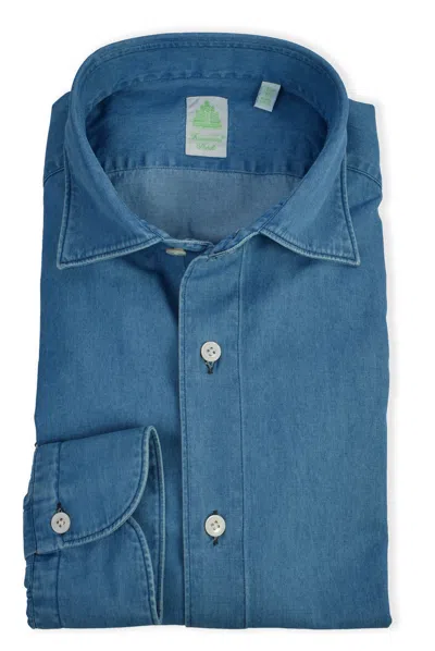 Finamore 1925 Tokyo Denim Tailored Shirt In Blue