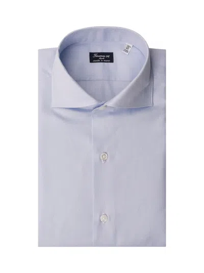 Finamore 1925 Tonal Texture Button-down Shirt In Blue