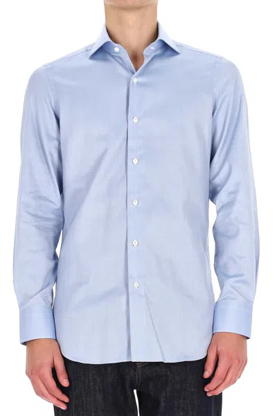 Finamore 1925 Traveller Tailored Shirt In Royal Oxford Linea Milano In Blue