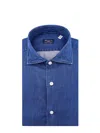 Finamore 1925 Napoli Hand Sewn Cotton Shirt With Denim Effect In Blue