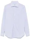 FINAMORE LIGHT BLUE AND WHITE COTTON STRIPED SHIRT