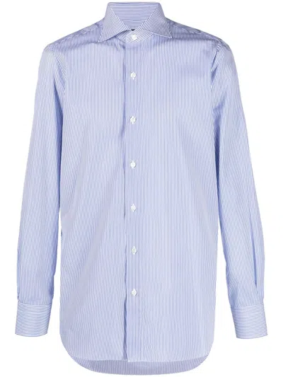 Finamore Royal Blue And White Cotton Shirt