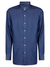 Finamore 1925 Napoli Hand Sewn Cotton Shirt With Denim Effect In Blue