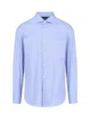 Finamore 1925 Classic Shirt In Light Blue Cotton Classic Collar In Blue