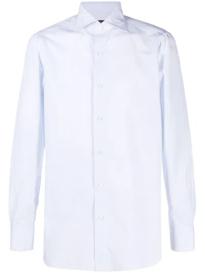 Finamore White And Light Blue Cotton Shirt In Rig Celeste