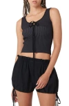 Find Me Now Acacia Tie Neck Crop Tank In Black