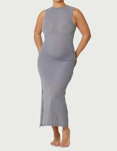 Find Me Now Addison Seersucker Midi Dress In Cool Slate Gray In Multi