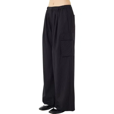 Find Me Now Archie Pinstripe Wide Leg Cargo Pants In Black Pinstripe