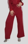 Find Me Now Bow Stripe Ponte Track Pants In Red