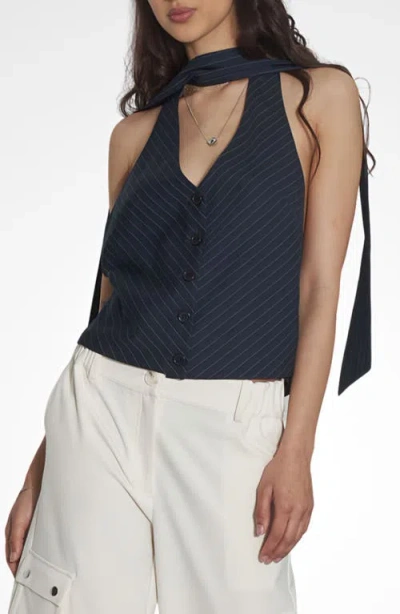 Find Me Now Chad Tie Neck Halter Top In Blue