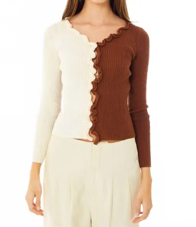 Find Me Now Charlie Ruffle Knit Top In Cafe Au Lait In Nude