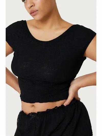 Find Me Now Crepe Mesh Backless Tee Top In Black