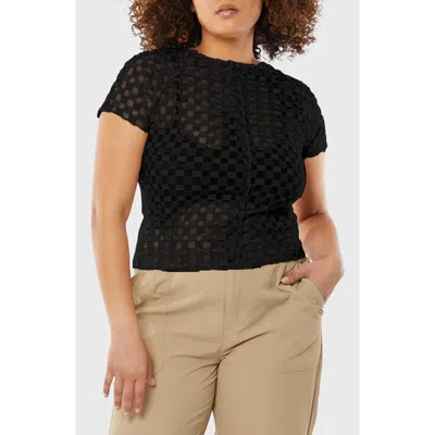 Find Me Now Harmony Check Puff Sleeve Top In Black