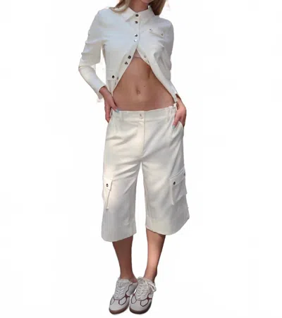 Find Me Now Leon Long Cargo Shorts In Buttercream In Gray