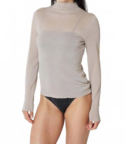 Find Me Now Light Lurex Mock Neck Top In Champagne In White