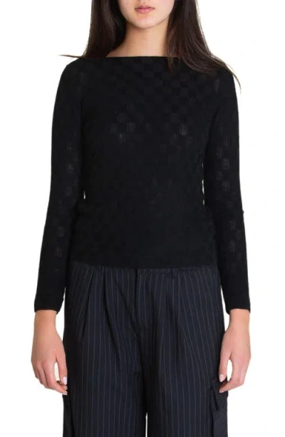 Find Me Now Melody Sheer Circle Long Sleeve Top In Black