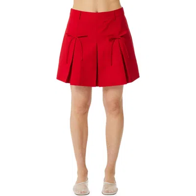 Find Me Now Pleated Bow Miniskirt In Red