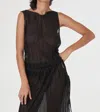Find Me Now Pleated Light Lurex Boat Neck Tank Top In Black In Black