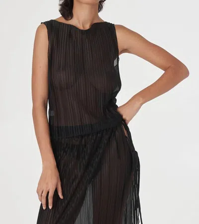 FIND ME NOW PLEATED LIGHT LUREX BOAT NECK TANK TOP IN BLACK