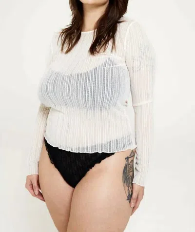 Find Me Now Ribbed Mesh Crew Long Sleeve In Eggshell In White
