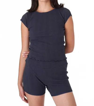 Find Me Now Ribbed Short Sleeve Tee In Navy In Blue