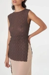 Find Me Now Ross Texture Tie Waist Sleeveless Tunic Top In Brown