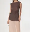 Find Me Now Ross Texture Tie Waist Sleeveless Tunic Top In Brown