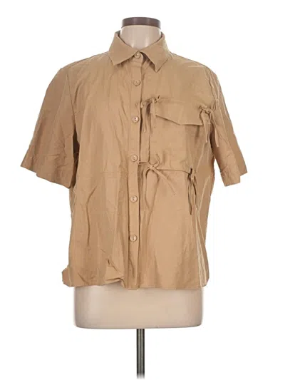 Pre-owned Find Me Now Short Sleeve Button Down Shirt In Tan