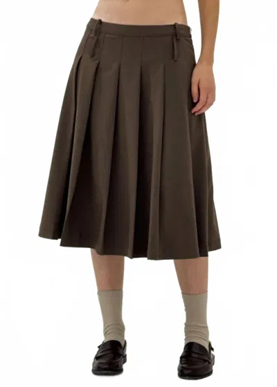 Find Me Now Side Zipper Pleated Skirt In Vintage Brown
