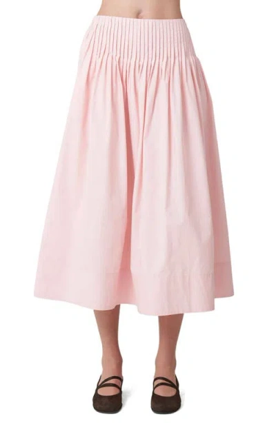 Find Me Now Uni Tiered Pleated Cotton Midi Skirt In Pink