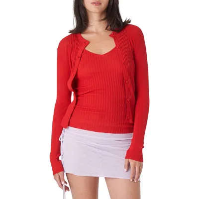 Find Me Now Variegated Rib Cotton Blend Cardigan In Red