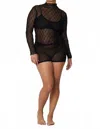Find Me Now Wanda Mesh Long Sleeve Mock Neck Top In Shadow In Black