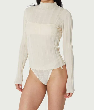 Find Me Now Wide Ribbed Knit Mock Neck Top In Ecru In White