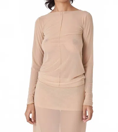 Find Me Now Women's Korean Power Mesh Boat Neck Long Sleeve Top In Light Fawn In Neutral