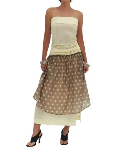 Find Me Now Women's Ruched Polka Dot Midi Skirt In Mocha In Brown